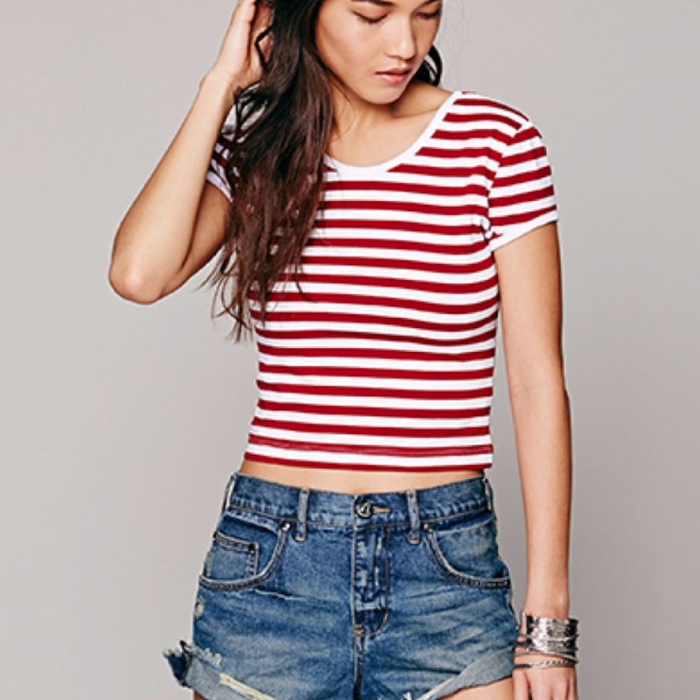 Red and White Free People Crop Top